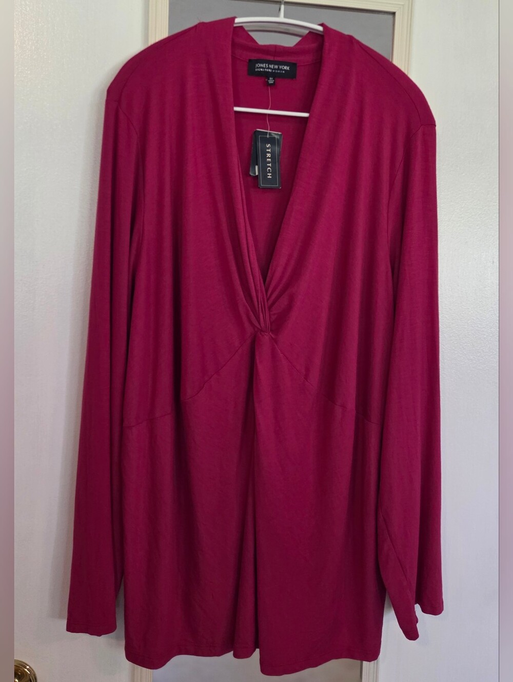 NWT Jones New York Plus Size 3x Women's Twist Front Long Sleeve Top - Raspberry